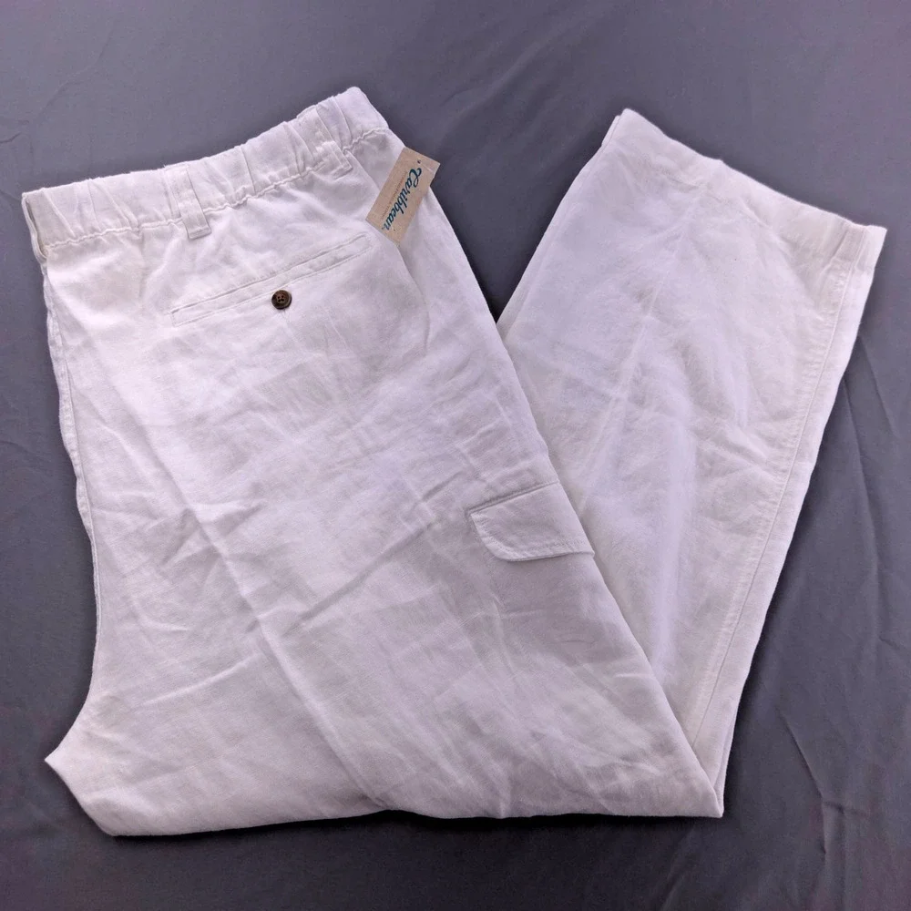 Roundtree & Yorke Caribbean 46 x 29‎ 100% Linen Drawstring White Pants Beach New